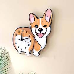 Cartoon smiling corgi dog creative silent clock pet shop kennel personalized decoration wall clock wall clock