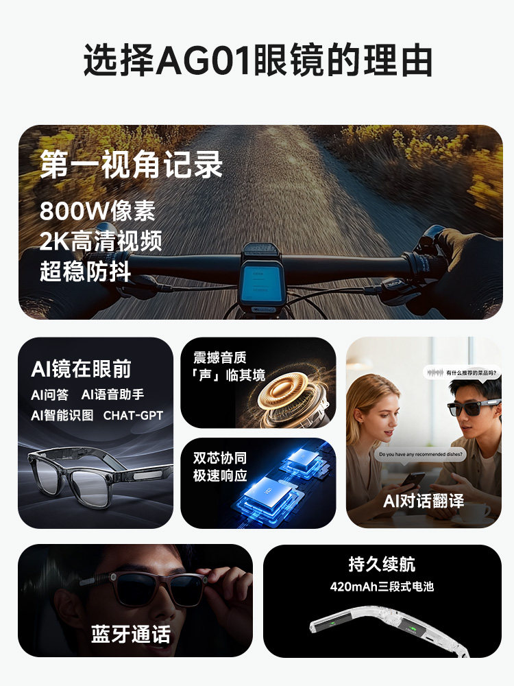 Kpep2025 New Ai Smart Camera Glasses with Visual Ai Camera, Face-To-Face Translation, Voice Assistant, Wifi Image Transmission, and Bluetooth Calling