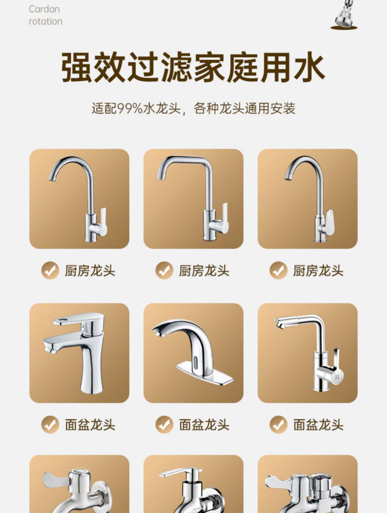 Фильтр для воды 水龙头过滤器家用宿舍自来水过滤嘴厨房龙头延伸器增压防溅头神器