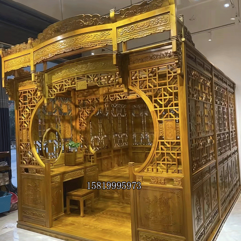 中式花梨木千工拔步床古代宫廷床月洞踏步婚床古典实木雕花架子床-Taobao
