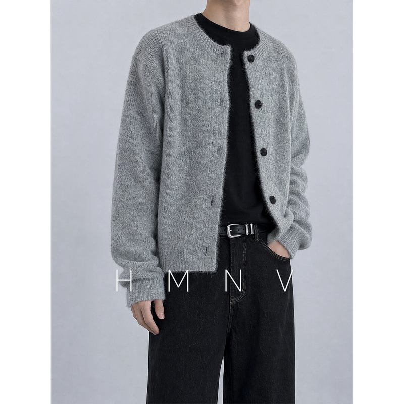 Hmnv American-Style Lazy and Sophisticated Sweater Cardigan Jacket for Men, Trendy Brand Casual Plush Versatile Knitwear for Couples