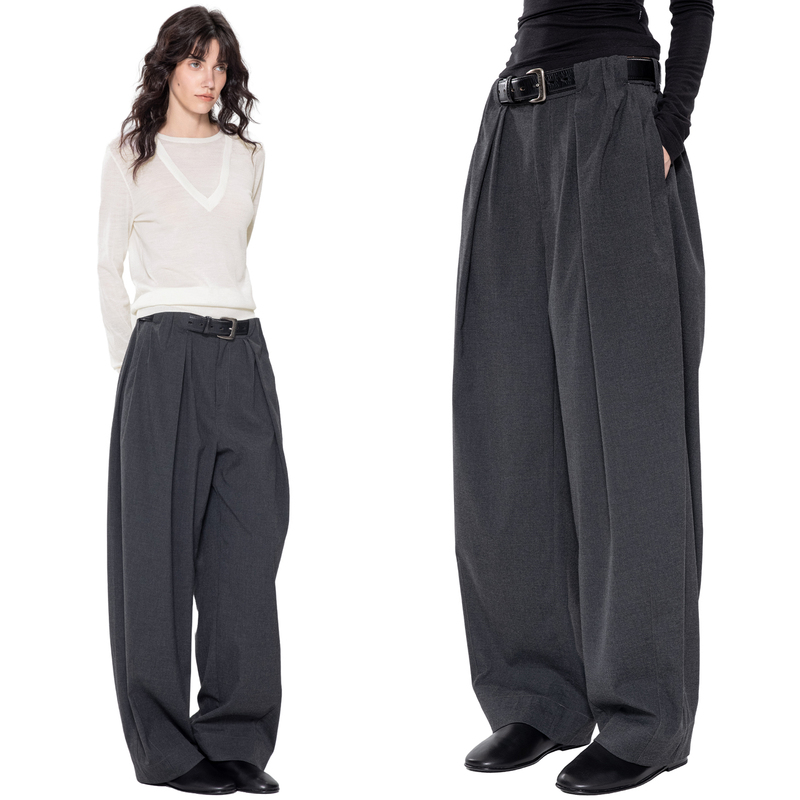 Trou Noir Black Hole 2026 Early Autumn New Dark Gray Ultra-Loose Silhouette Suit Pants Women's Wide-Leg Casual Pants