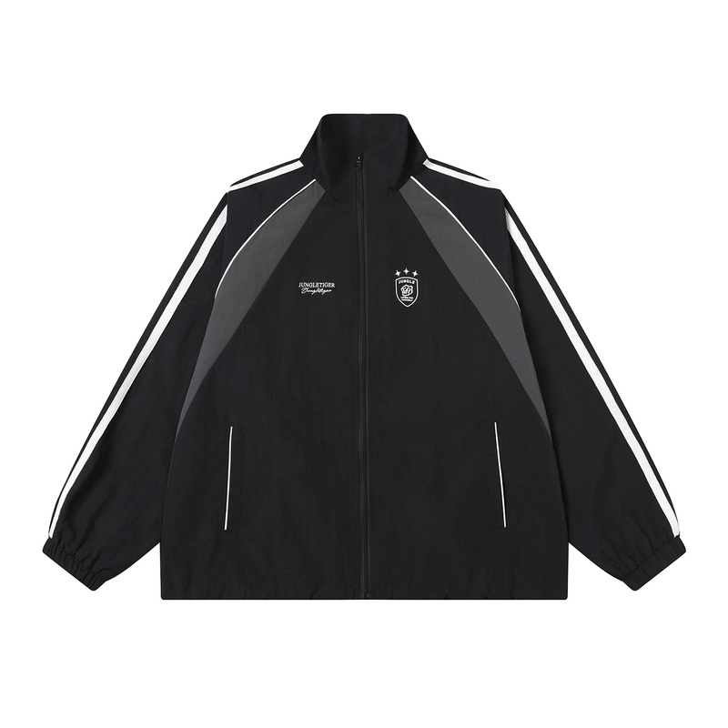Jungle Tiger Color-Blocked Webbing Racing Jacket American Street Style Sports Top Woven Stand-Up Collar Zipper Jacket