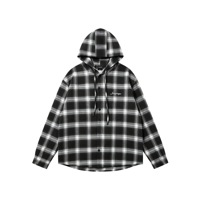 Jungle Tiger American-Style Plaid Embroidered Sun-Protective Hooded Long-Sleeve Shirt with a High-End Feel, Casual Loose-Fitting Versatile Jacket for Men