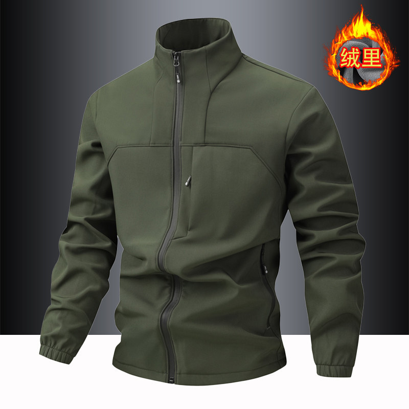 Xiahu Shijia 2026 Autumn/Winter Softshell Jacket for Men, Stand Collar Graphene Coat, Warm, Fleece-Lined, Windproof, Waterproof, Large Size