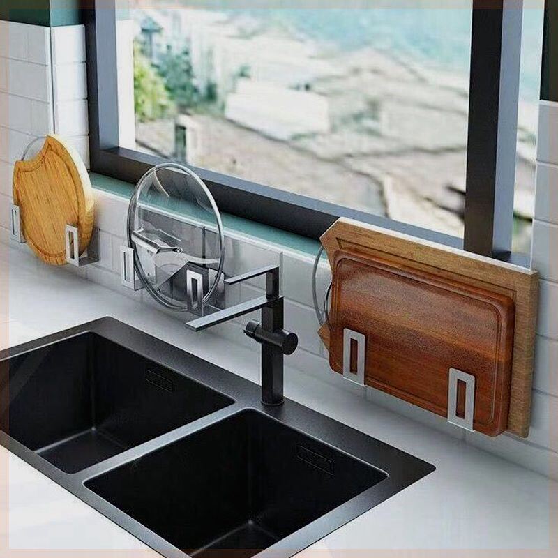 Cover shelf Perforated Stainless Steel Case Cutting Board Chopping Board Kitchen Shelve Kitchen Shelve Wall-mounted Theist Creative containing shelf-Taobao