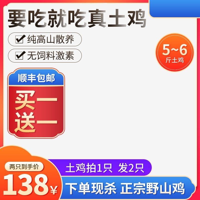 土鸡促销主图PSD模板，买一送一138元到手价高山散养卖点展示设计免费下载