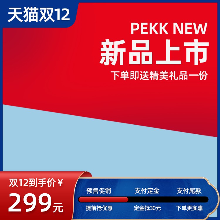 天猫双12新品促销主图PSD免费下载：PEKK NEW新品上市299元/下单送精美礼品