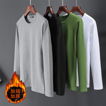 Autumn and winter solid color bottoming shirt loose mens long-sleeved t-shirt round neck with clothes thickened and fleece warm tide