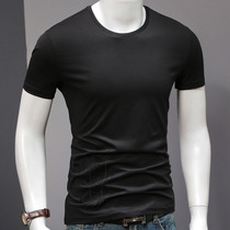 Cotton short sleeve mens T-shirt summer mens round neck slim embroidery embroidered solid color cotton half sleeve T-shirt top clothes