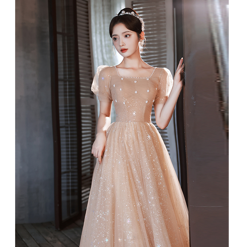 French-Style Wedding Evening Dress for Women, Niche Light Luxury Banquet Style, Champagne-Colored Bridesmaid Dress, Student Graduation Adult Ceremony Style French-Style Wedding Evening Dress for Women, Niche Light Luxury Banquet Style, Champagne-Colored Bridesmaid Dress, Student Graduation Adult Ceremony Style