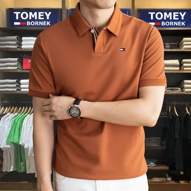 Tommy Solid Color Short-Sleeve T-Shirt Men's Polo Shirt 2026 New Summer Casual Half-Sleeve Cotton Thin T-Shirt