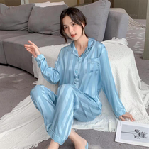 Blue Pajamas Womens Spring and Autumn South Korea Silk Fabr