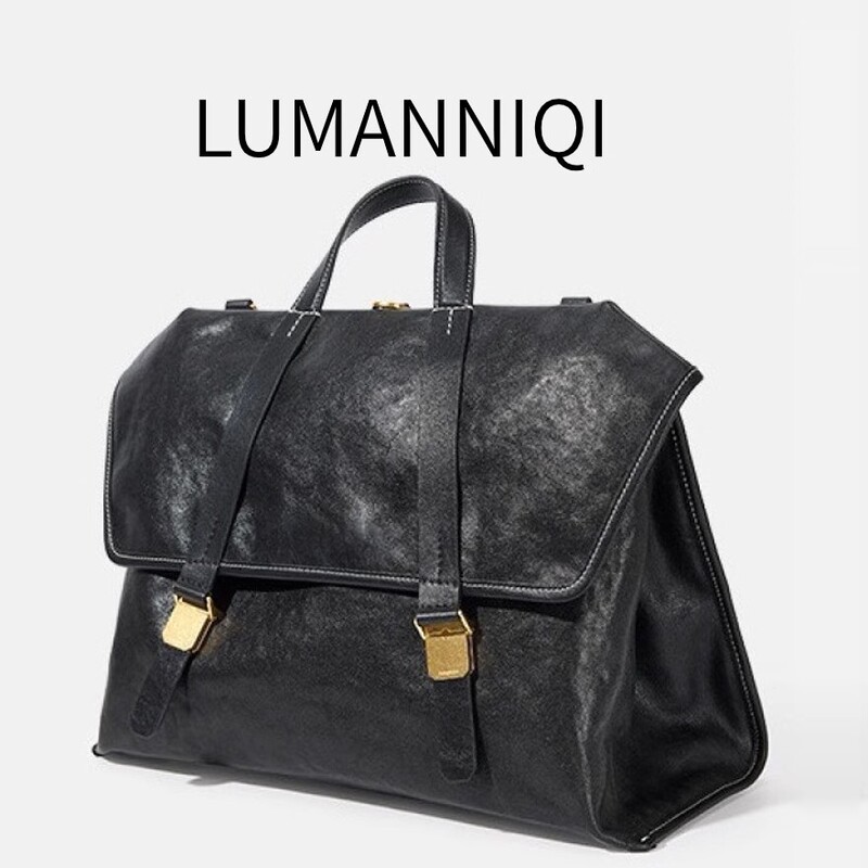 Lumanique Waterproof Mountaineering Outdoor Briefcase Vegetable-Tanned Leather Crossbody Backpack Hand-Held Business Travel Backpack