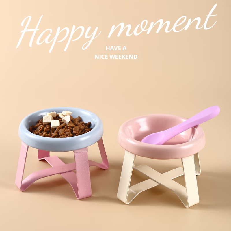 Cat Bowl Ceramic Cat Food Bowl Cat Water Bowl Ceramic Shallow Bowl Cat Food Bowl Pecolo Elevated Neck-Protecting Pet Bowl Kitten