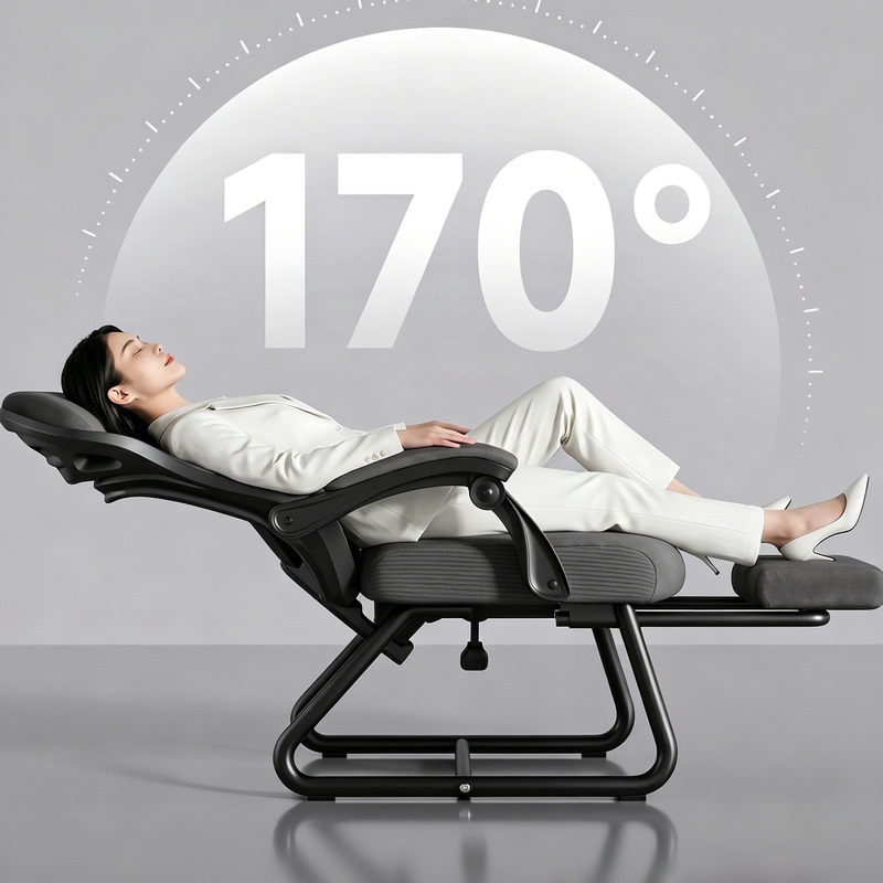 Office Nap Chair That Can Lie Flat, Bow-Shaped Backrest Chair, Breathable Mesh Computer Chair, New Model Chair for Staff Use