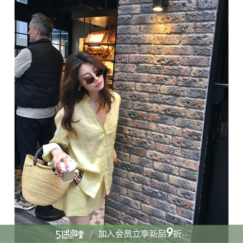 Long Xier Simple and Casual Style Versatile Loose Shirt + High-Waisted Slimming Straight Skirt Casual Suit J402
