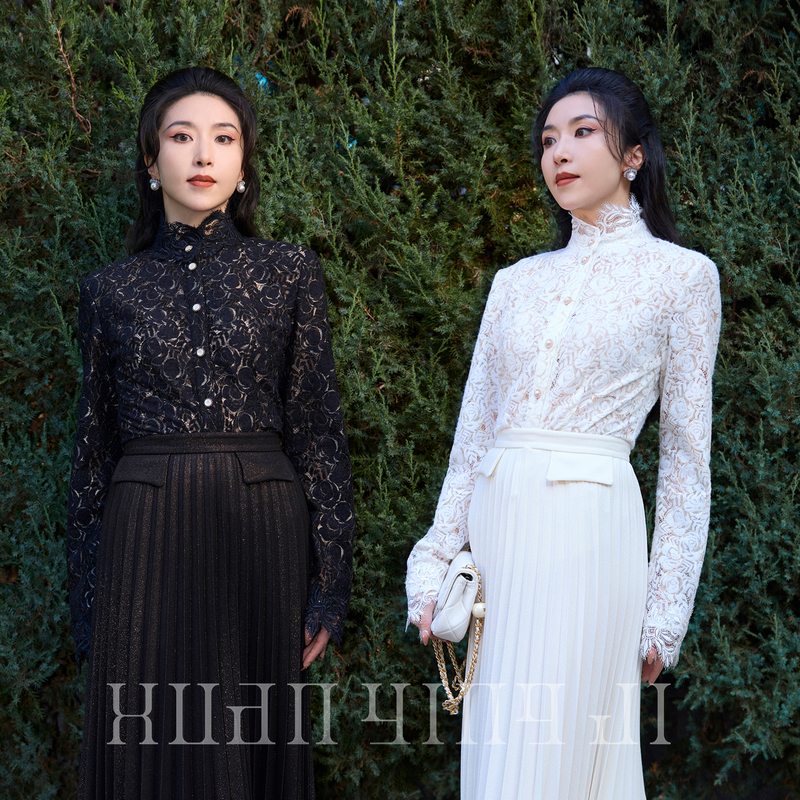 Xuanying Collection Golden Thread Weaving Dreams | Golden Silk Rose Jacquard Lace Embroidery Elegant Romantic Versatile High-Neck Shirt