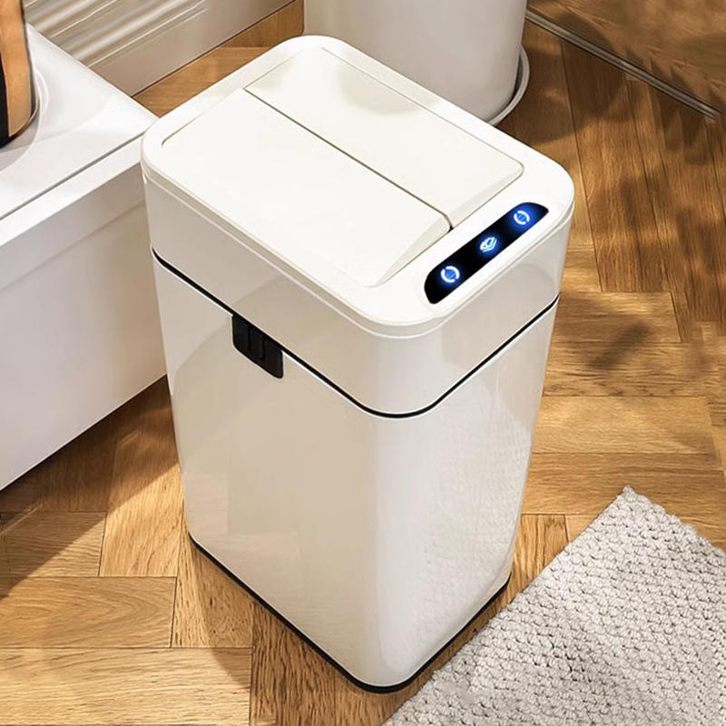 Stainless Steel Double-Door Cream-Colored Smart Sensor Trash Can, Light Luxury Automatic Waste Bin for Home Kitchen and Bathroom Stainless Steel Double-Door Cream-Colored Smart Sensor Trash Can, Light Luxury Automatic Waste Bin for Home Kitchen and Bathroom