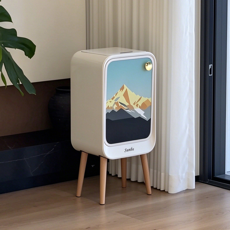 Stainless Steel Smart Sensor Double-Door Automatic Lid-Opening Trash Can, Artistic Modern Style, Tall for Living Room and Kitchen