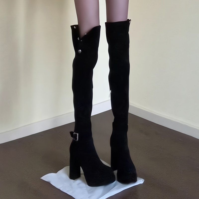 Miss Hua's Vintage Hot Girl Waterproof Platform Over-The-Knee Long Boots for Women, 2026 Autumn and Winter New Style, Petite High-Heeled Slim Boots