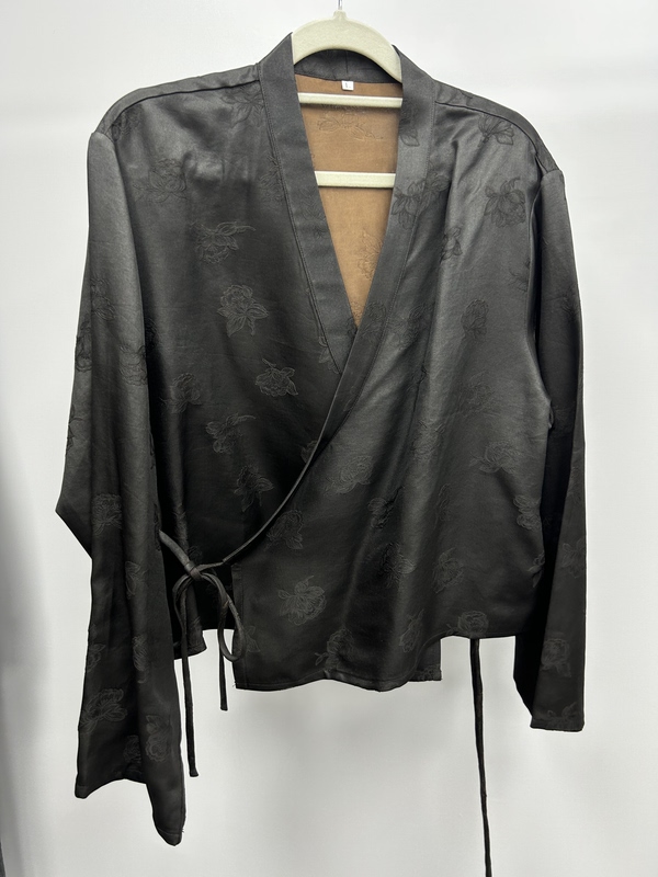 Rare Fabric 50mm! Long-Sleeved Short-Style Xiangyun Silk Robe with Heavy Jacquard and High-Quality Thread