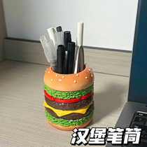 Xiaohongshu Burger Sandwich Pen Holder Office Student Desktop Stationery Storage Box Cute High-Value Resin Ornament