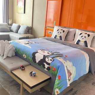 Hotel, resort, parent-child room layout, B&B, children's cartoon animation bed cover, bed flag, bedside towel customization