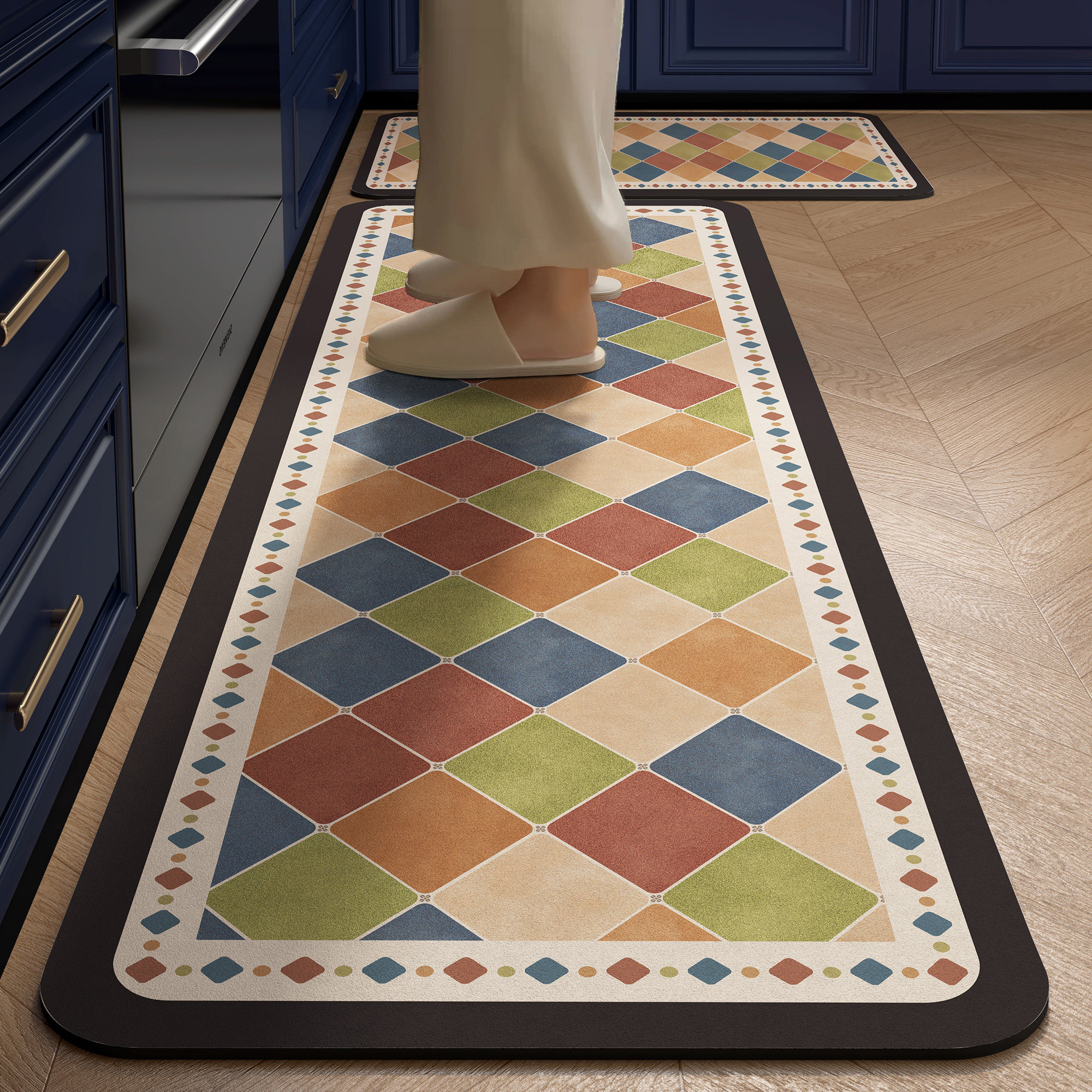 American retro style kitchen special floor mat diatom mud water-absorbent non-slip oil-absorbent floor mat wipeable no-wash household carpet