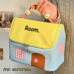 Dopamine Small House Cosmetic Bag Women's Large Capacity Partition Satchel 2025 New arrival Waterproof Travel Portable Storage Bag