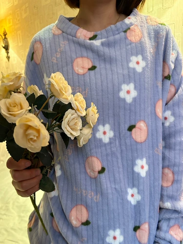 Осенний демисезонный комплект, коралловая бархатная пижама, удерживающие тепло штаны