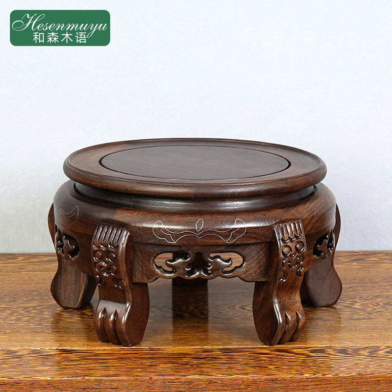 Ebony Solid Wood Flower Pot Base, Large Vase, Potted Plant, Round Wine Jar, Elevated Fish Tank Ornament, Redwood Wooden Stand