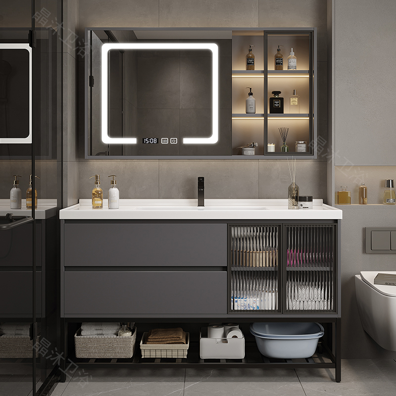 Modern minimalist bath room cabinet combined toilet ceramic integrated basin washbasin floor type washing table suit-Taobao