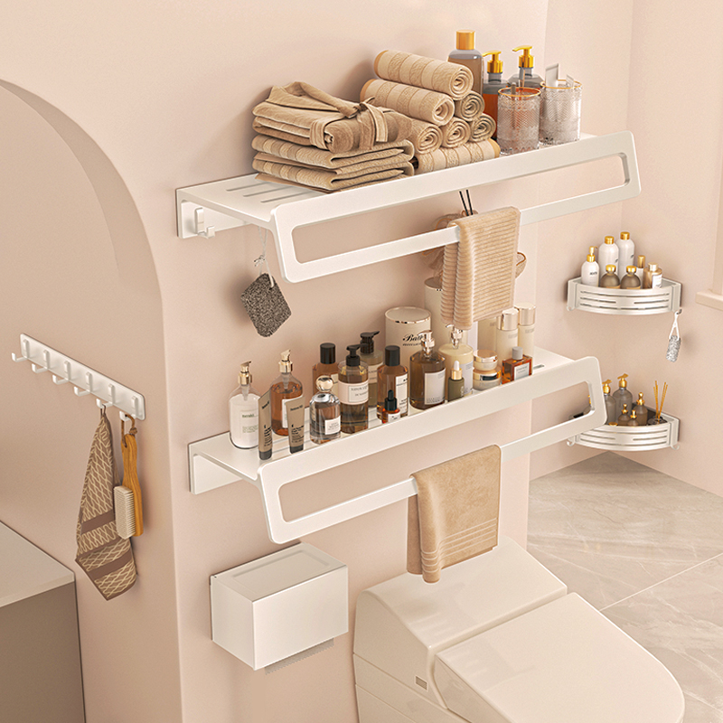 Legal Milk White Toilet Hair Towel Rack Free of perforated bathroom Shelf Bath Towel Rack Wall-mounted Toilet Pendant Suit-Taobao
