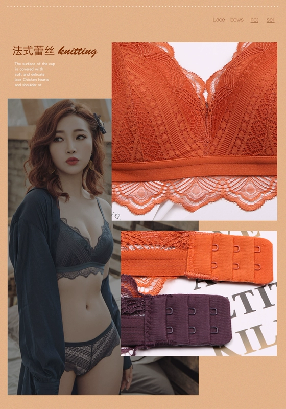 Quần lót Pháp không có ren Sexy ngực nhỏ Tập hợp hỗ trợ hàng đầu Anti-Sag Girl Bra Set Thin Bra - Áo ngực không dây