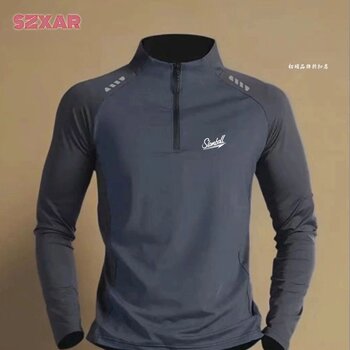 Autumn and winter zipper quick-drying cycling sportswear long-sleeved men's running fitness training clothes american raglan contrasting color t-shirt