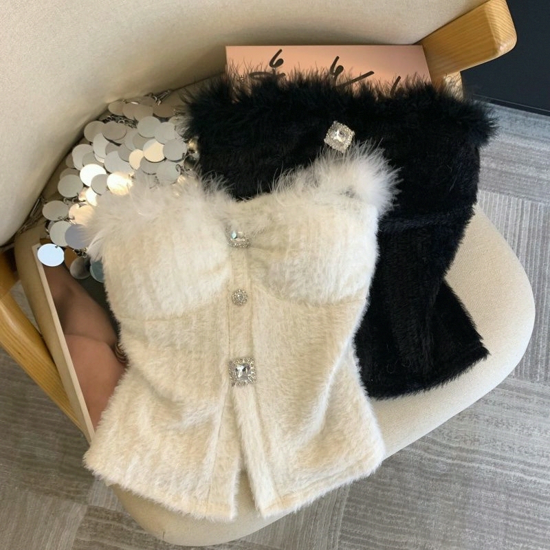 Winter French-Style Light Luxury Tube Top for Women, Can Be Worn Outside, with Chest Pads, Sexy Camisole for Hot Girls