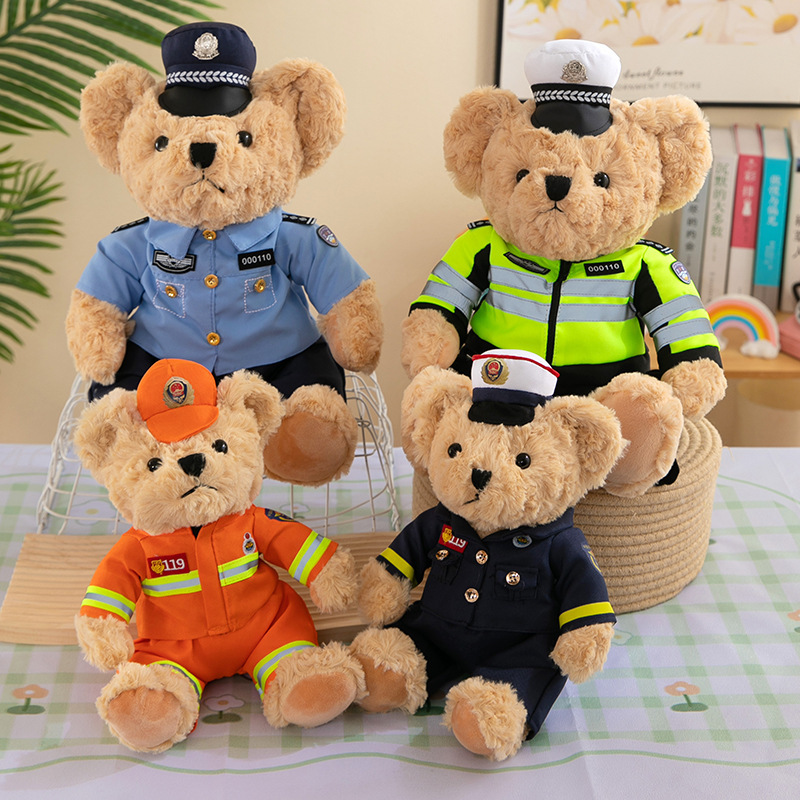 正版交警小熊公仔情侣卡通可爱毛绒玩...