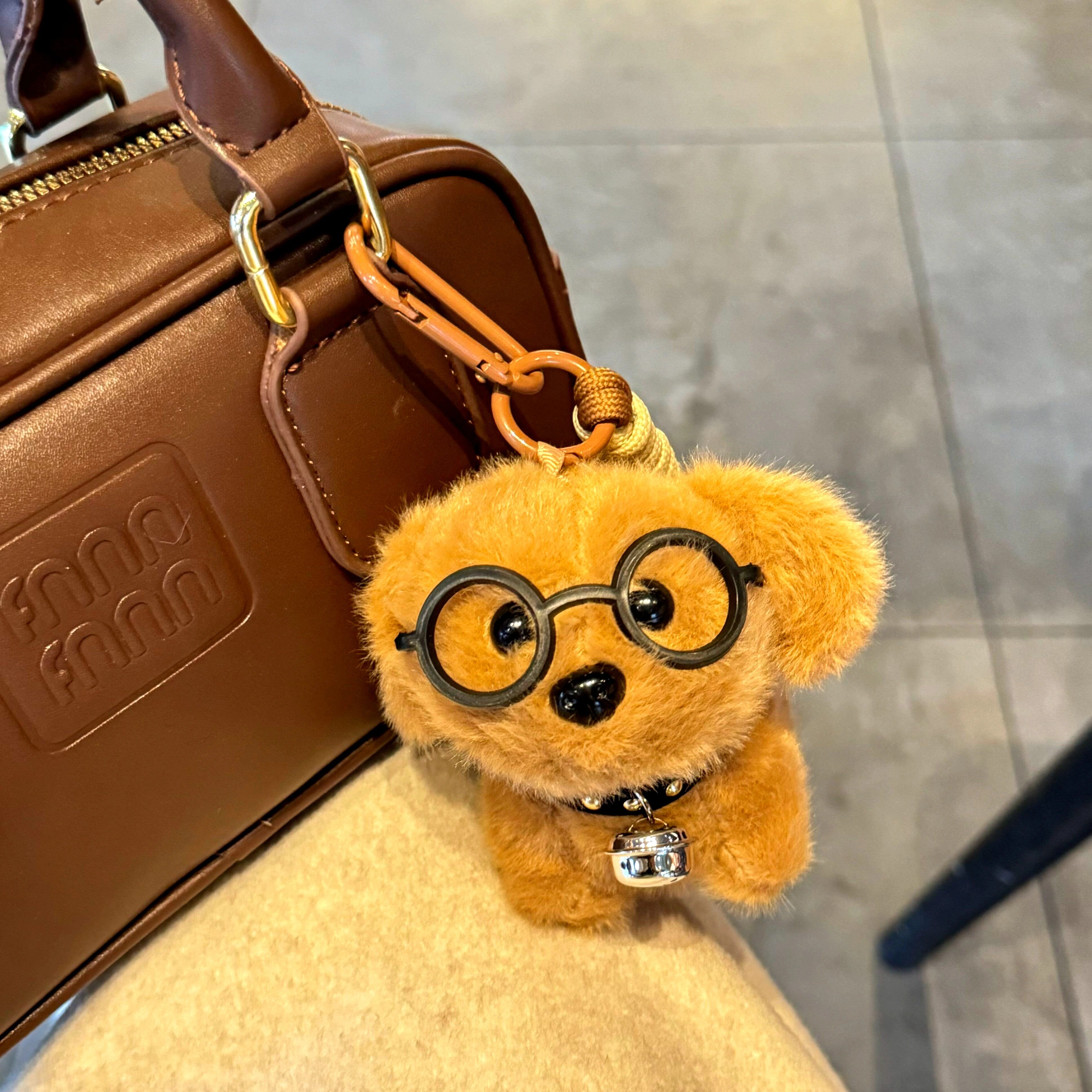 Cute Dog Glasses, Puppy Bell, Plush Doll, Creative Keychain, Puppy Bag Pendant, Small Gift for Boys