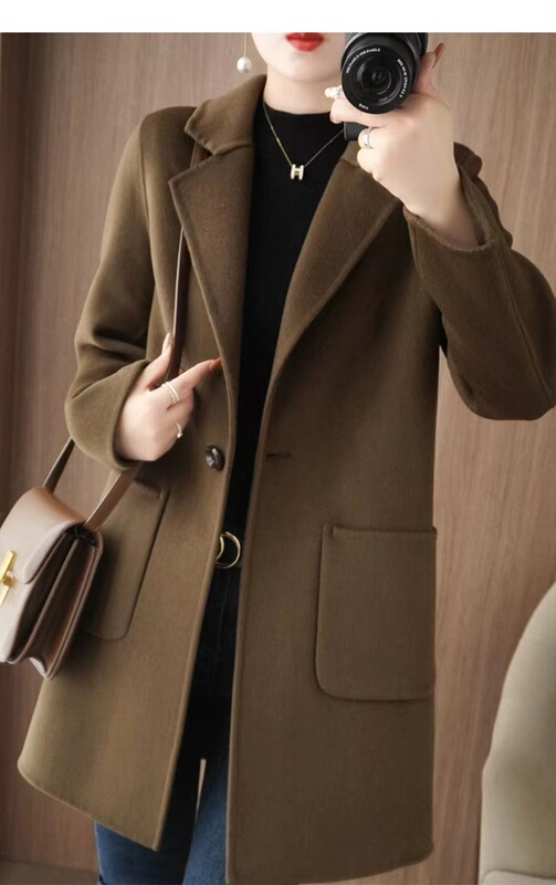 New Double-Sided Cashmere Coat for Women, Mid-Length Suit Style, Double-Sided Woolen Fabric, Petite Woolen Workwear Woolen Jacket