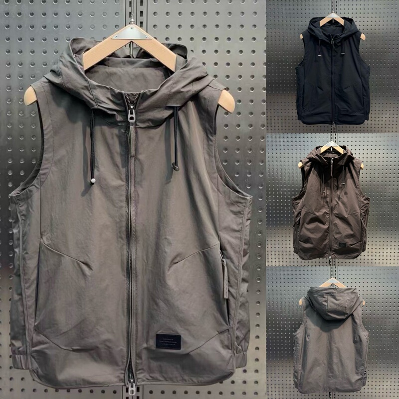 Autumn New Style Zip Pocket Hooded Vest for Men, Trendy Versatile Outdoor Casual Workwear Sleeveless Jacket