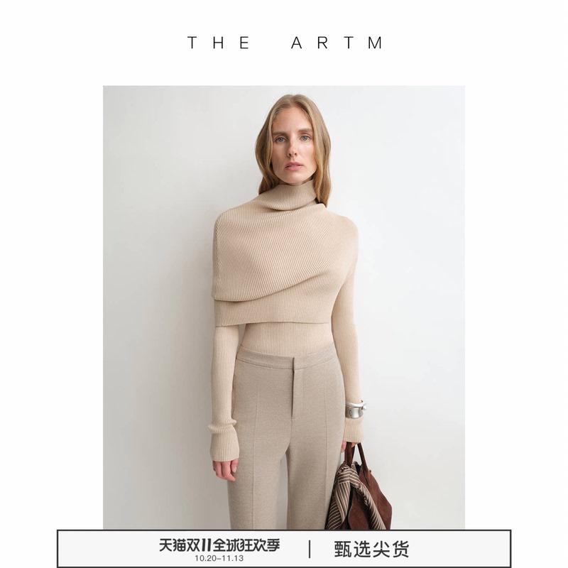 [Same Style as Tian Xiwei] the Artm Detachable Turtleneck Sweater Knitted Two-Piece Set Top Wool Shawl