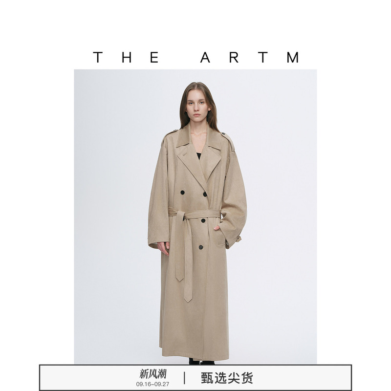[Same Style as Zhang Jingyi] the Artm Micro-Velvet Classic Khaki Long Trench Coat for Women, British Style