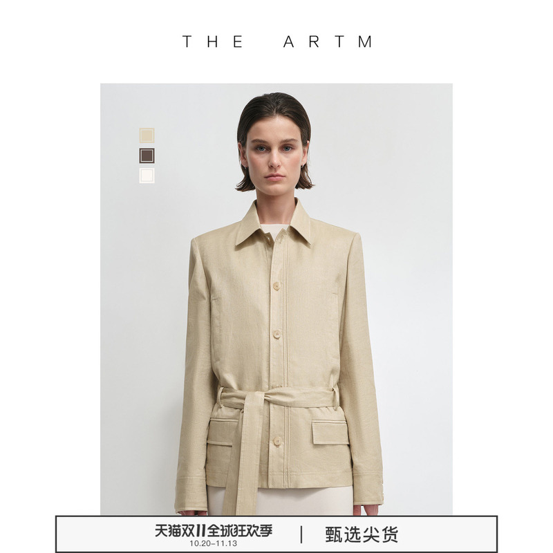[Same Style as Zeng Peici] the Artm Old Money Style Linen Waist-Cinching Short Jacket Hunting Jacket Autumn Top