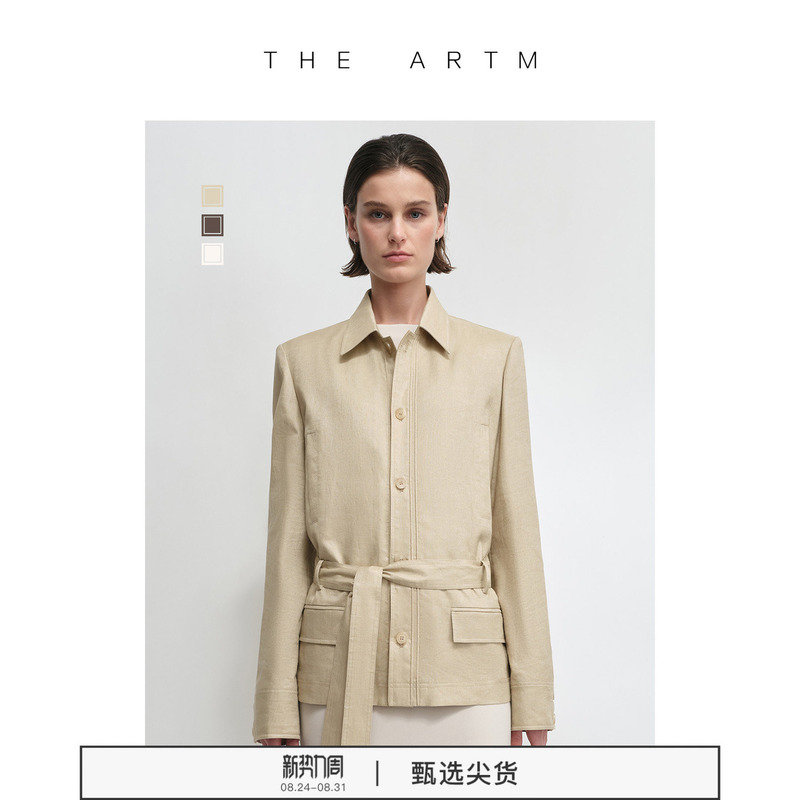 [Same Style as Zeng Peici] the Artm Old Money Style Linen Waist-Cinching Short Jacket Hunting Jacket Autumn Top