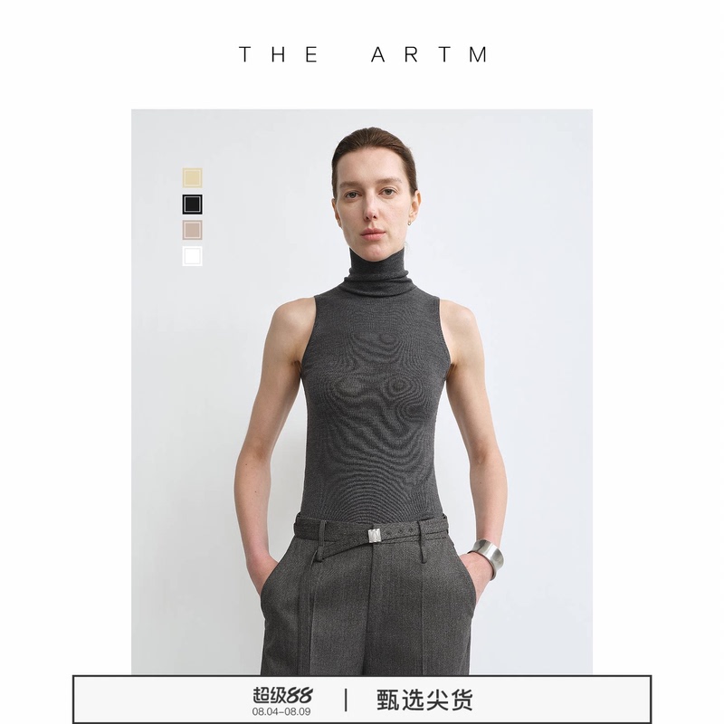 【Slow Luxury Life t Series】Theartm Machine Washable Wool Black High-Neck Knitted Sleeveless Vest for Women to Wear Outside 【Slow Luxury Life t Series】Theartm Machine Washable Wool Black High-Neck Knitted Sleeveless Vest for Women to Wear Outside
