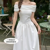 Летнее белое платье, длинная юбка, открытые плечи