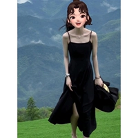 Черная весенняя длинная юбка