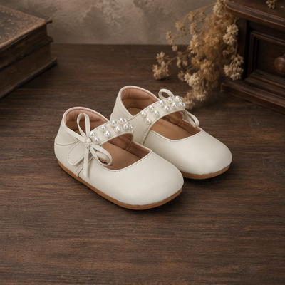 Genuine Leather Girls' Leather Shoes, Stylish New Spring and Autumn Models, Simple Indoor Pearl Princess Shoes for Kindergarten Toddlers — 1
