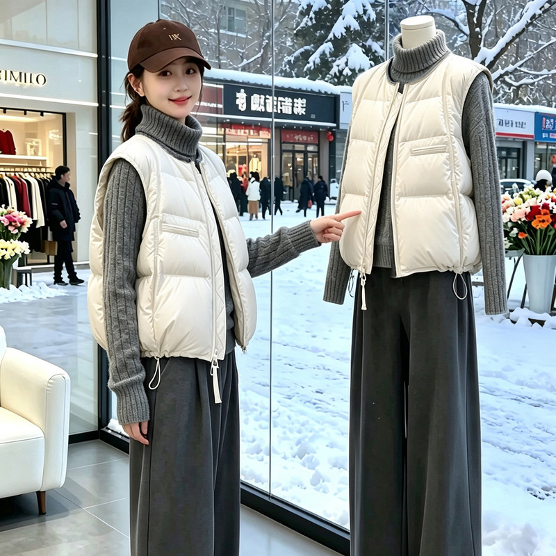 White down Vest for Women, Autumn and Winter Outerwear, Warm and Versatile, Simple and Stylish, Youthful and Fashionable Sleeveless Jacket